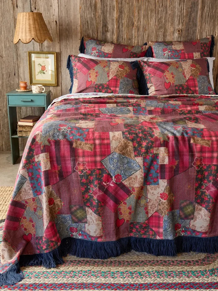 Boho Fringe Euro Sham - Aspen Patchwork Burgundy-view 2