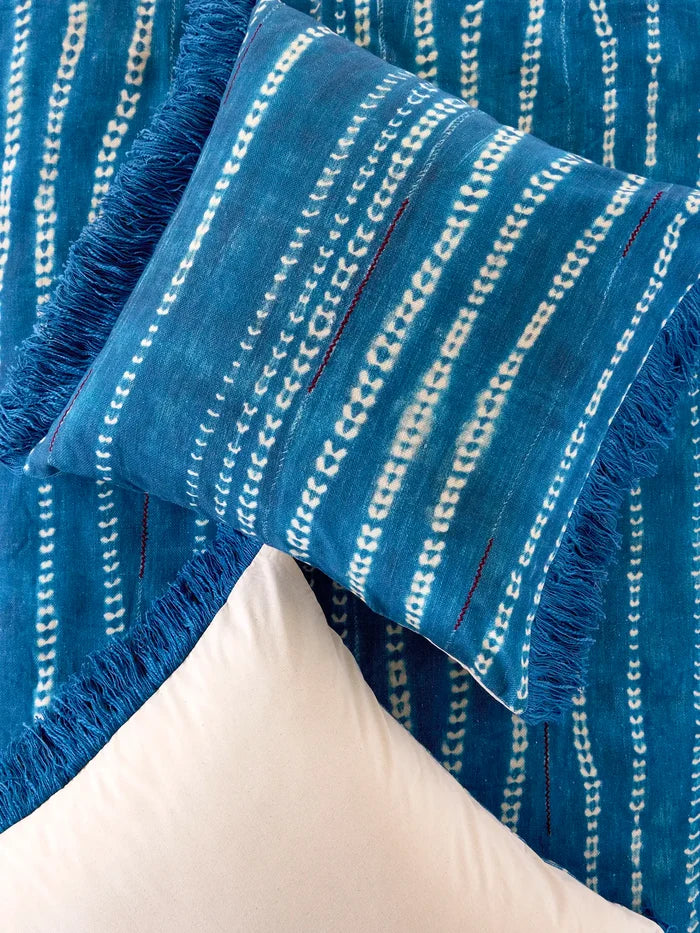 Boho Fringe Euro Sham - Shibori Stamps Indigo-view 1