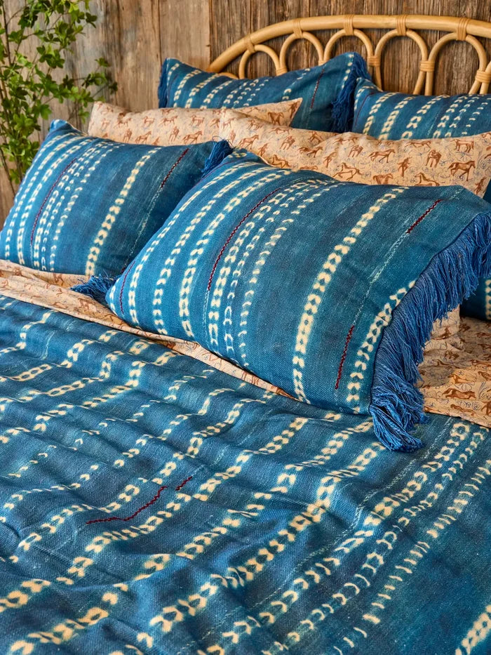 Boho Fringe Euro Sham - Shibori Stamps Indigo-view 2
