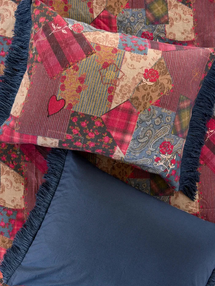 Boho Fringe Shams, Set of 2 - Aspen Patchwork Burgundy-view 1
