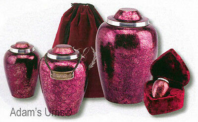 Burgundy Plum Alloy 3" Size Funeral Cremation Urn Keepsake with Velvet Heart Box