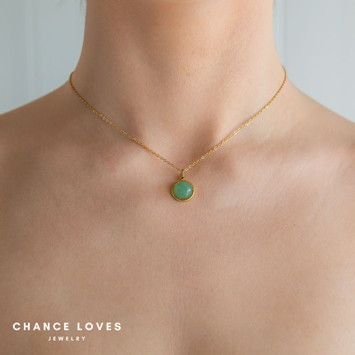 Calcite Green Pendant Necklace | 18K Gold Plated