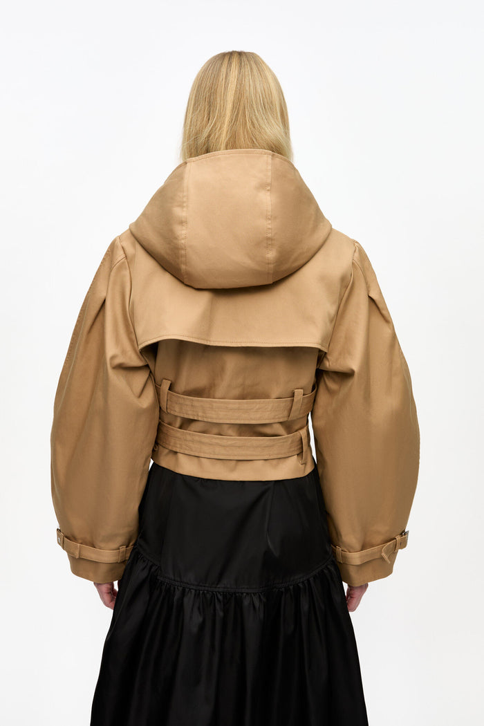 Camel Bonded Cotton Short Trench Jacket Jackets & Coats Ganni