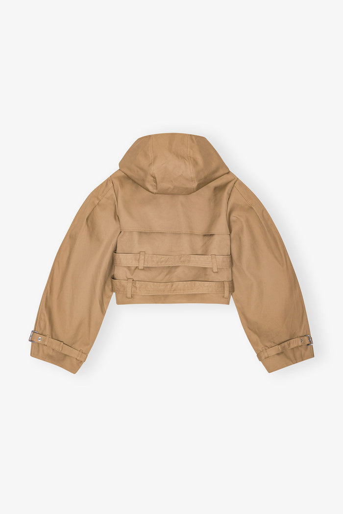 Camel Bonded Cotton Short Trench Jacket Jackets & Coats Ganni