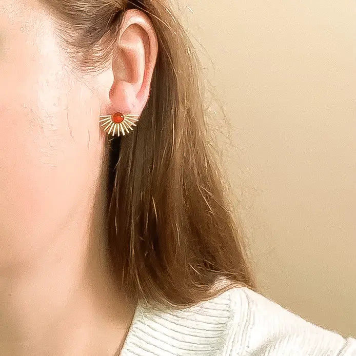 Carnelian Beam Stud Earrings