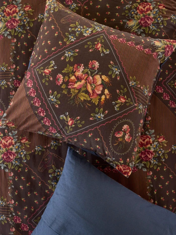 Catalina Cotton Euro Sham - Crafted Bouquets Chocolate-view 1