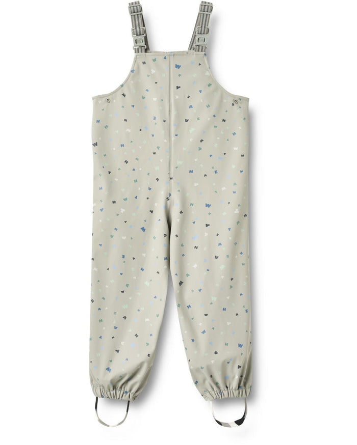 Children's overalls with a subtle pattern on a white background