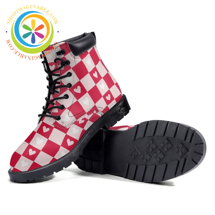 Checkered Hearts - Leather Martin Boots - Unisex