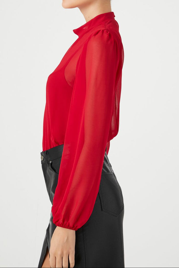 Chiffon Mock Neck Bodysuit