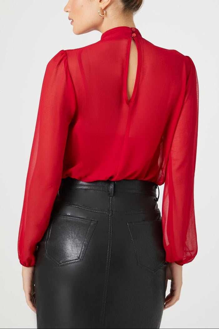 Chiffon Mock Neck Bodysuit