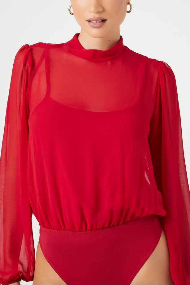 Chiffon Mock Neck Bodysuit