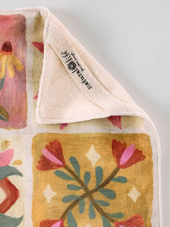 Cotton Dish Towel - Folk Quilt Patchwork Cream-view 2