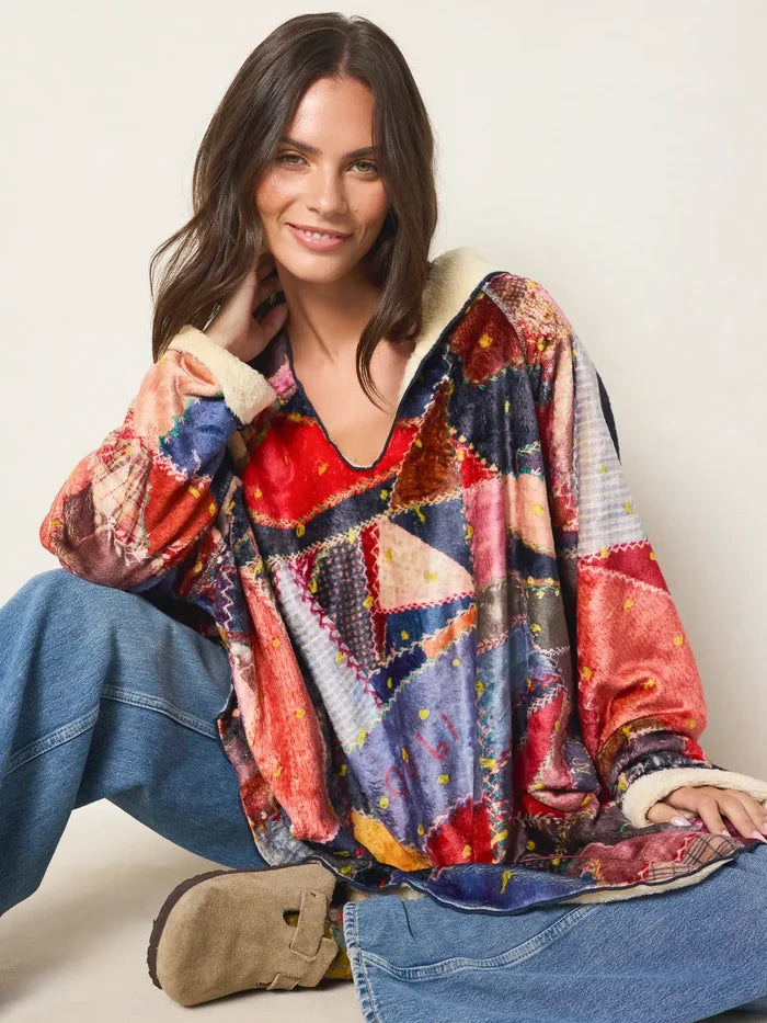 Cozy Blanket Hoodie - Brimfield Patchwork Multi-view 1