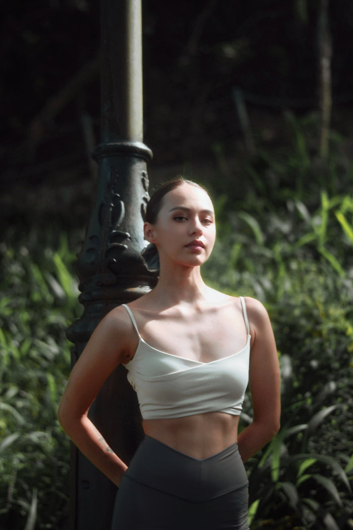 Criss Cross Front Sports Bra | Beige