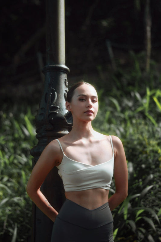 Criss Cross Front Sports Bra | Beige