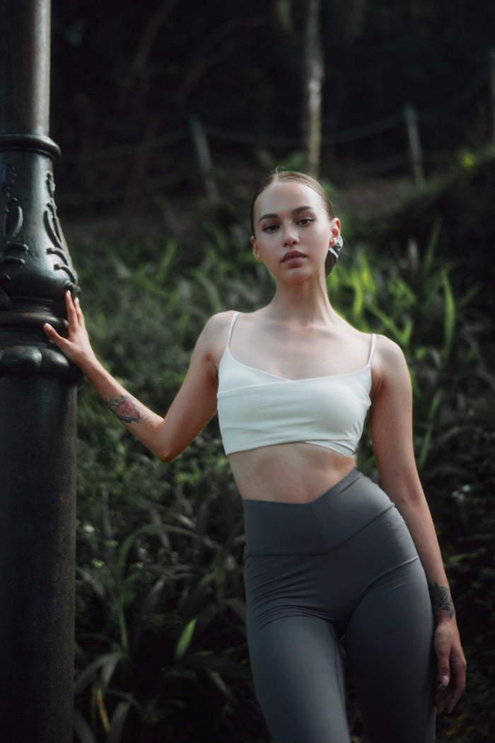 Criss Cross Front Sports Bra | Beige