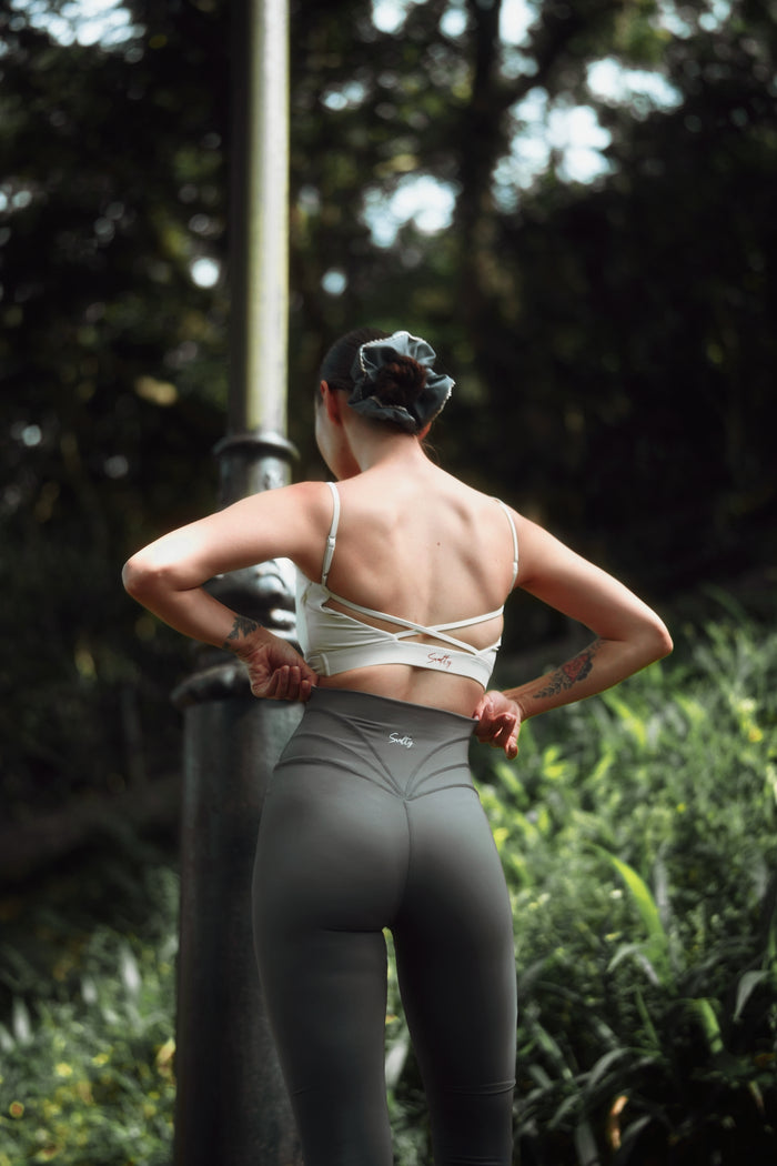 Criss Cross Front Sports Bra | Beige