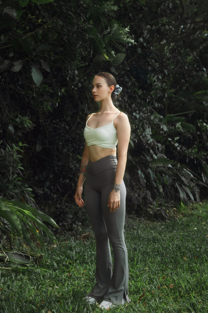 Criss Cross Front Sports Bra | Beige