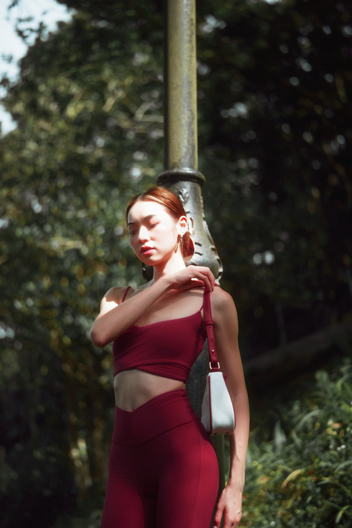 Criss Cross Front Sports Bra | Burgundy