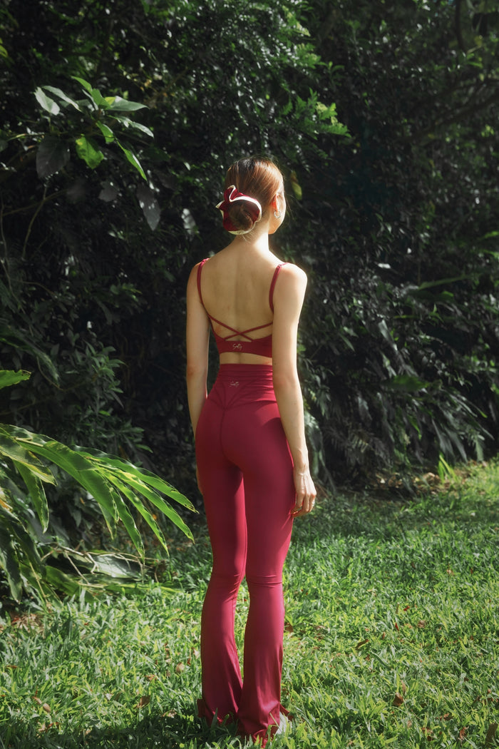 Criss Cross Front Sports Bra | Burgundy