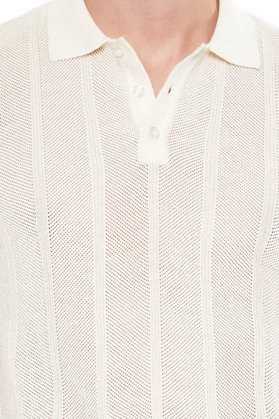 Crochet Sweater-Knit Polo Shirt