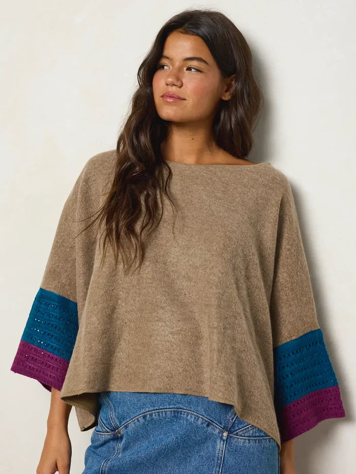 Crochet Trim Boxy Sweater - Brown-view 1