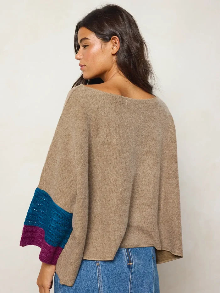 Crochet Trim Boxy Sweater - Brown-view 3