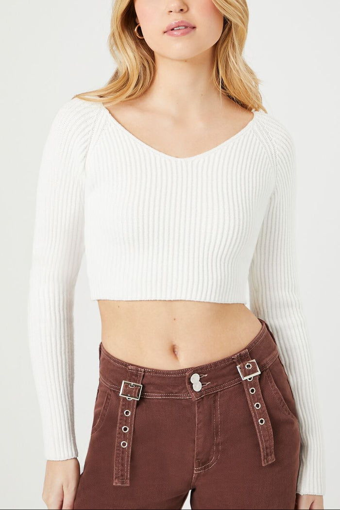 Cropped Rib-Knit Sweater