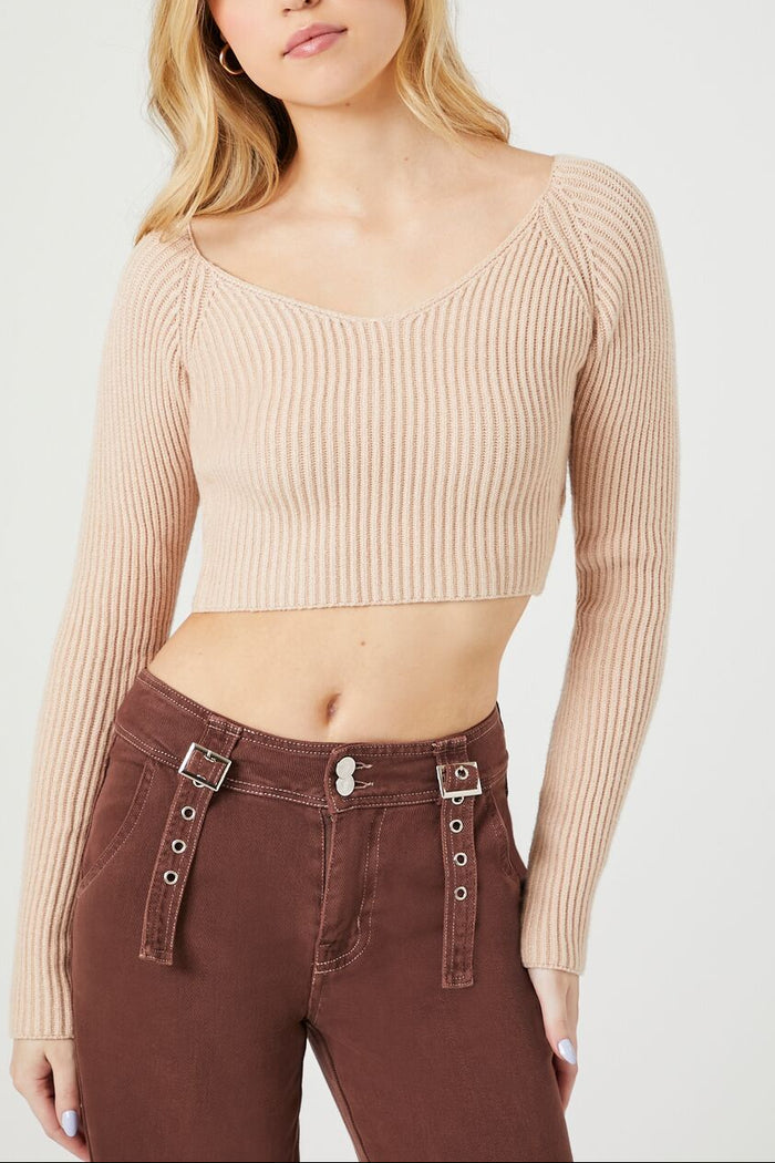 Cropped Rib-Knit Sweater