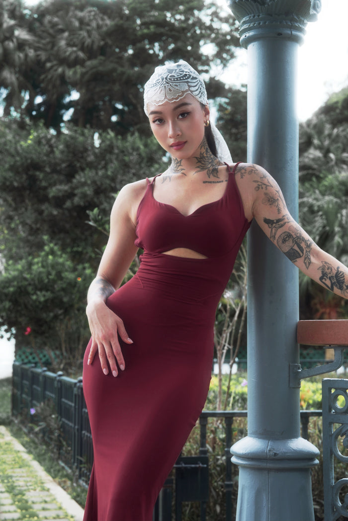 Cross Back Tight Dress | Burgundy