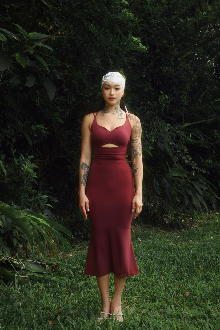 Cross Back Tight Dress | Burgundy