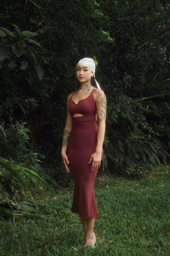 Cross Back Tight Dress | Burgundy