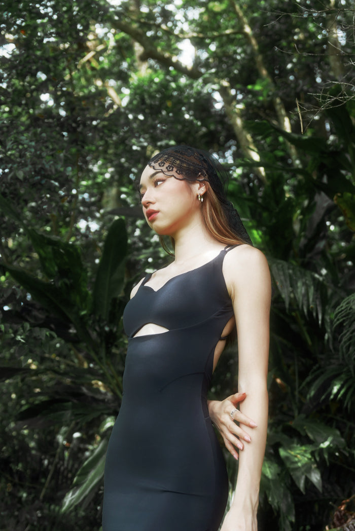 Cross Back Tight Dress | Obsidian Black