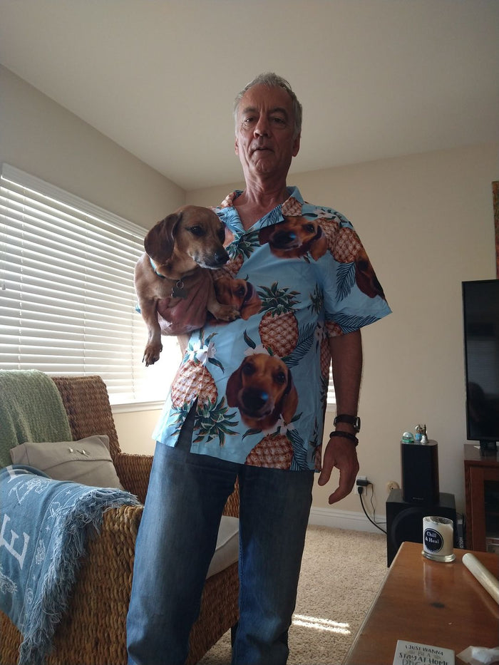 Custom Hawaiian Shirt With Pet Face | Personalized Gift For Pet Lovers | Pineapple Pattern Light Blue Color Aloha Shirt
