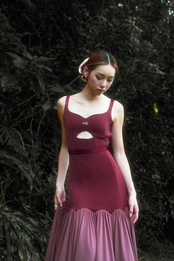 Cut-Out Waist Backless Maxi Dress | Burgundy