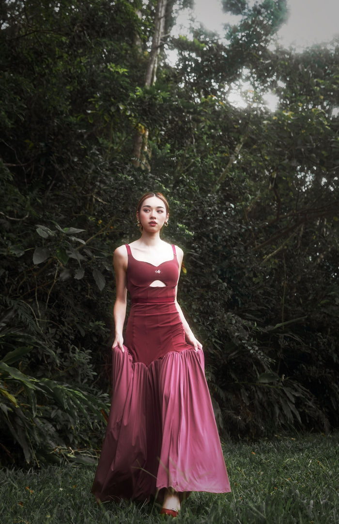 Cut-Out Waist Backless Maxi Dress | Burgundy