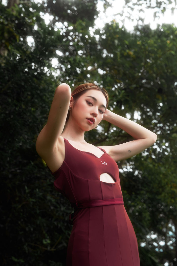 Cut-Out Waist Backless Maxi Dress | Burgundy
