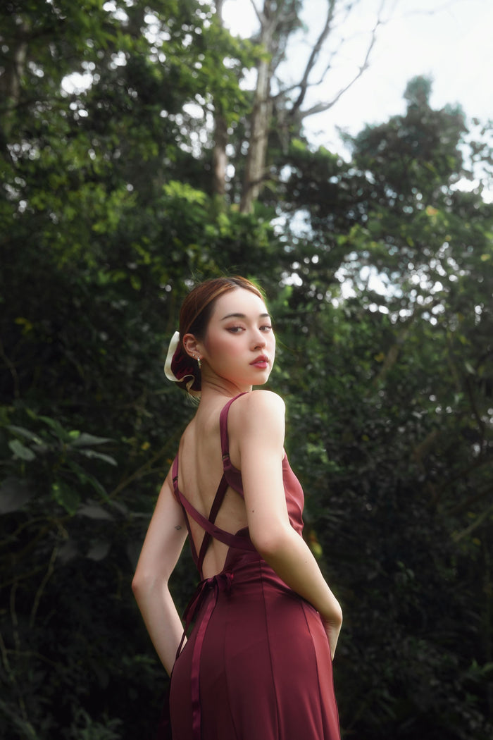 Cut-Out Waist Backless Maxi Dress | Burgundy
