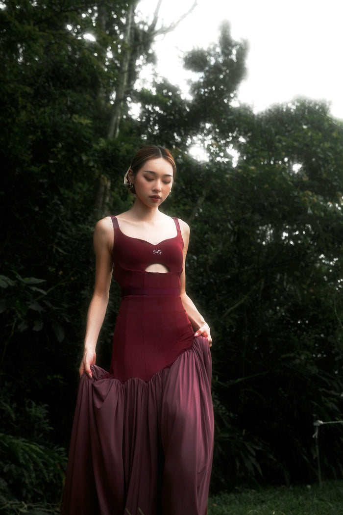 Cut-Out Waist Backless Maxi Dress | Burgundy