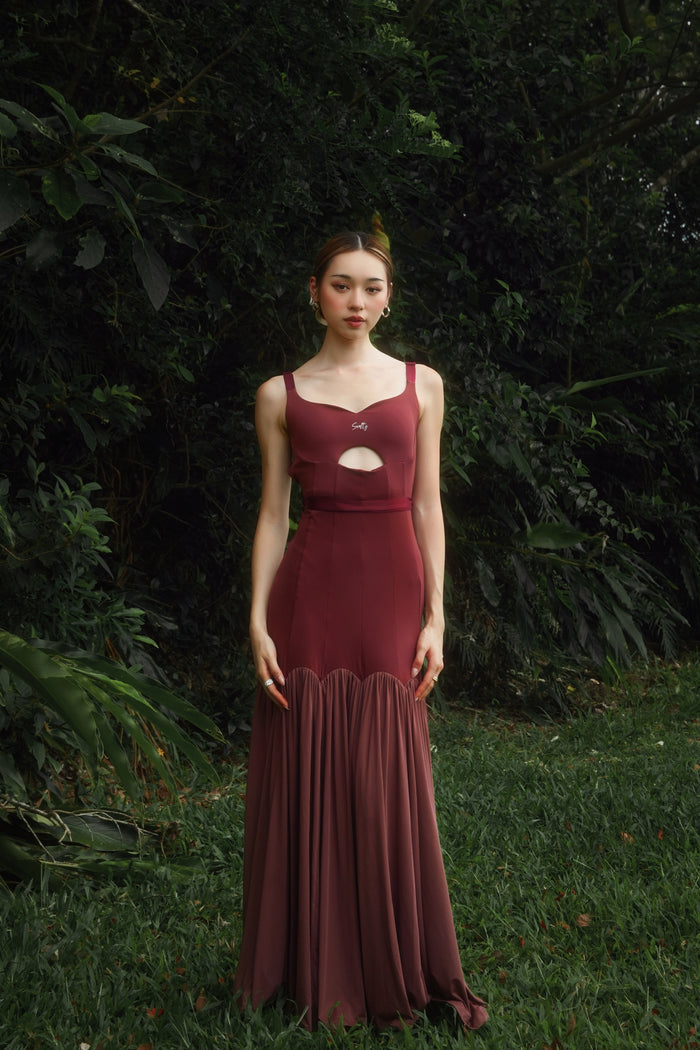 Cut-Out Waist Backless Maxi Dress | Burgundy