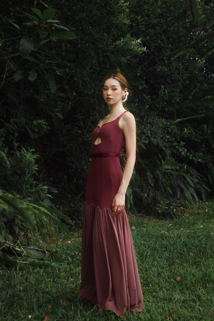 Cut-Out Waist Backless Maxi Dress | Burgundy