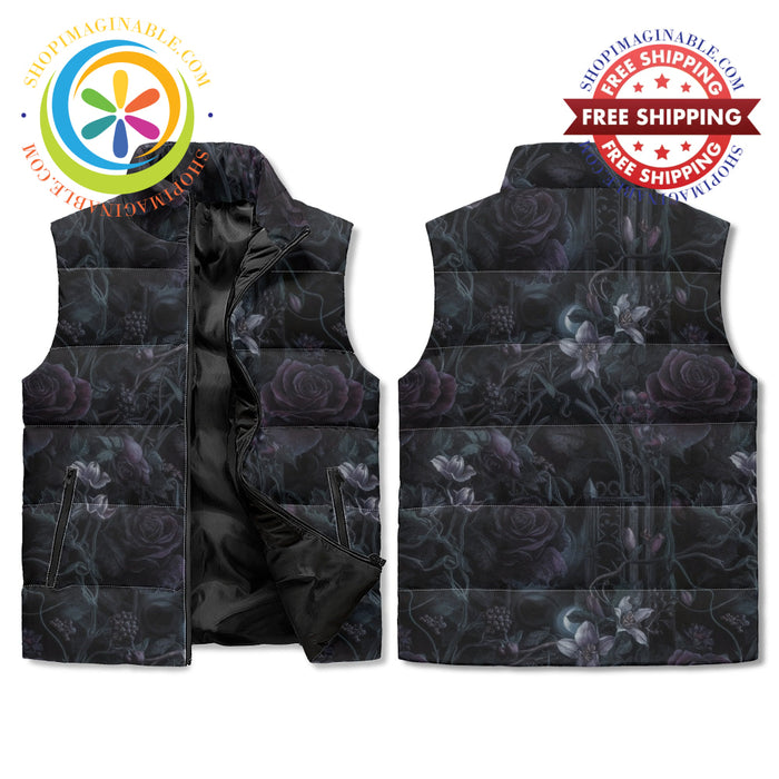 Dark Floral Puffer Vest M