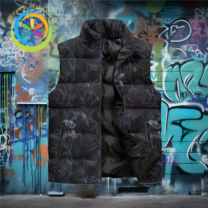 Dark Floral Puffer Vest