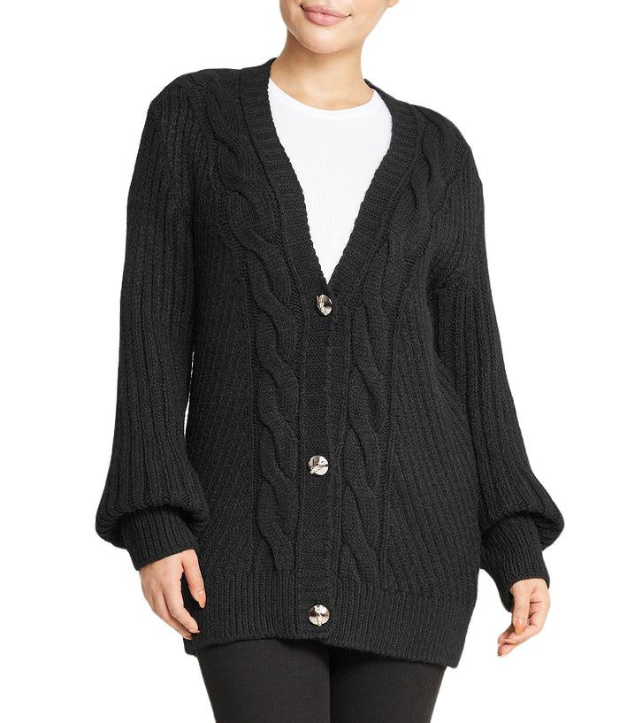 Deep V Cable Cardigan