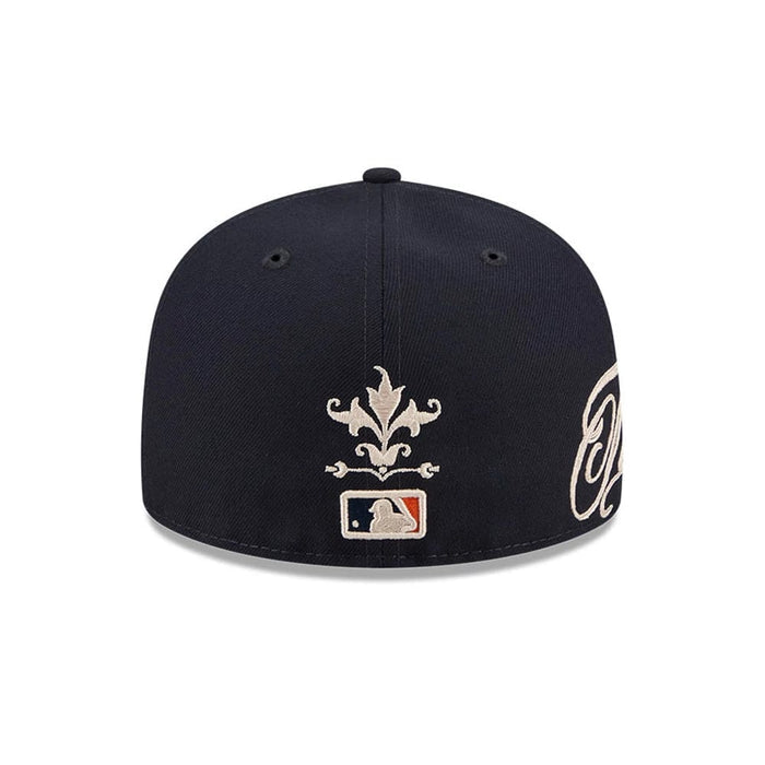 Pictured is this MLB Script Detroit Tigers 59FIFTY Fitted cap in navy. 3