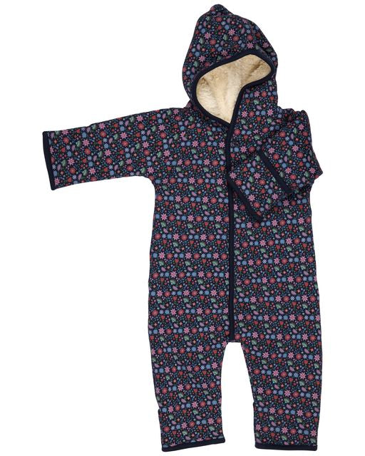 Ditsy Navy Snuggle Suit - Fleece Lined Baby Snuggle Suit - Pigeon Organics