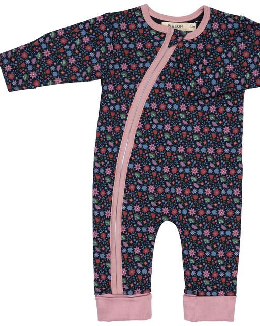 Ditsy Navy Zip Romper - Organic Baby Sleepsuit - Pigeon Organics