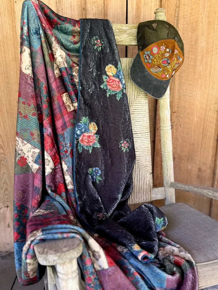 Double-Sided Cozy Throw Blanket - Aspen Patchwork Burgundy-view 1