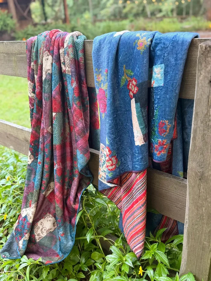 Double-Sided Cozy Throw Blanket - Aspen Patchwork Burgundy-view 5