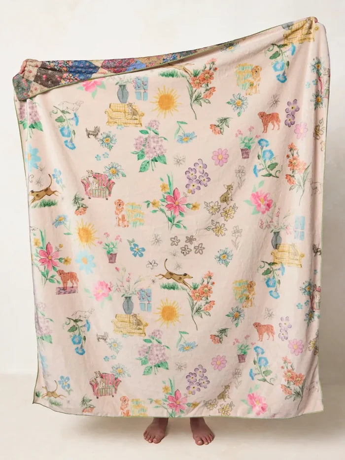 Double-Sided Cozy Throw Blanket - Doggie Doodles Ivory-view 2
